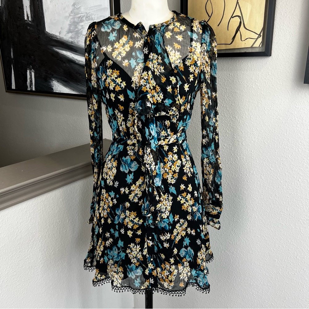 TALULAH long sleeve floral chiffon ruffle mini dress